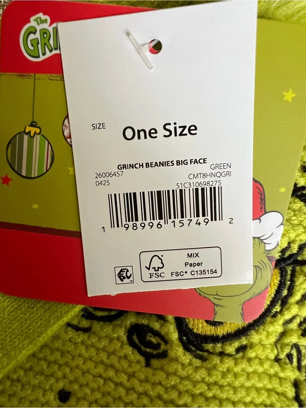 Kids Lime Green Grinch Pom Beanie Hat